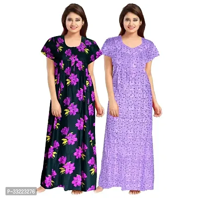 Elegant Cotton Printed Nighty For Women- Pack Of 2-thumb0