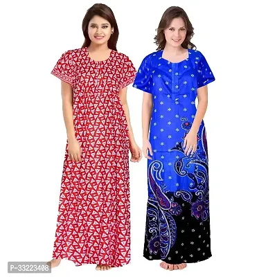 Elegant Cotton Printed Nighty For Women- Pack Of 2-thumb0