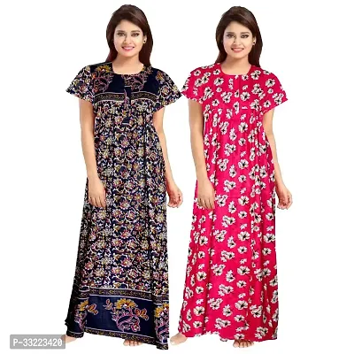 Elegant Cotton Printed Nighty For Women- Pack Of 2-thumb0