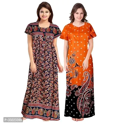 Elegant Cotton Printed Nighty For Women- Pack Of 2-thumb0