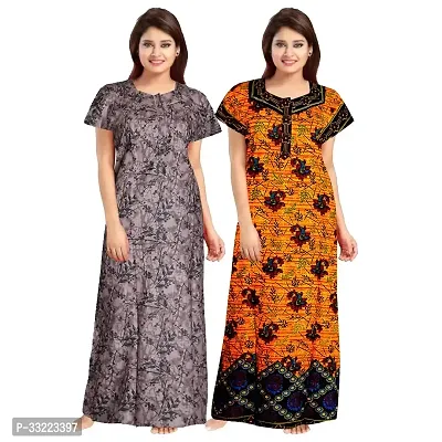 Elegant Cotton Printed Nighty For Women- Pack Of 2