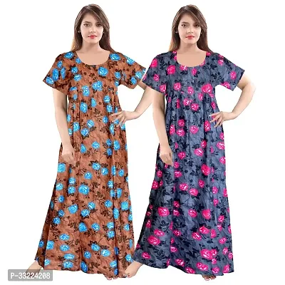 Elegant Cotton Printed Nighty For Women- Pack Of 2-thumb0