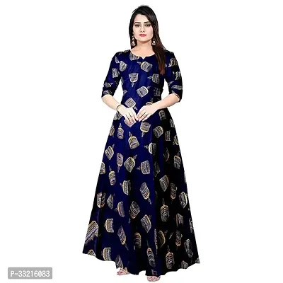 Stylish Blue Printed Rayon Gown For Women-thumb0