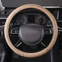 CAR PASS Classical Leather Automotive Universal Steering Wheel Covers,Universal Fit for Suvs,Trucks,Sedans,Cars,Vans(Beige)-thumb2