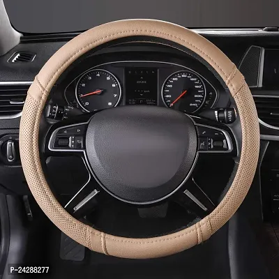 CAR PASS Classical Leather Automotive Universal Steering Wheel Covers,Universal Fit for Suvs,Trucks,Sedans,Cars,Vans(Beige)-thumb3