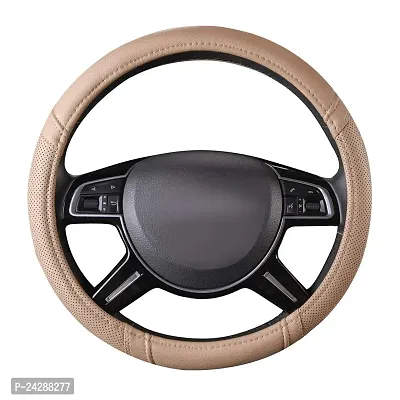 CAR PASS Classical Leather Automotive Universal Steering Wheel Covers,Universal Fit for Suvs,Trucks,Sedans,Cars,Vans(Beige)-thumb4