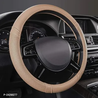 CAR PASS Classical Leather Automotive Universal Steering Wheel Covers,Universal Fit for Suvs,Trucks,Sedans,Cars,Vans(Beige)-thumb0