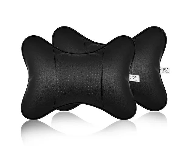 Ace Select Car Neck Pillow 2 Pieces PU Leather Travel Pillow for Head Rest Neck Support for Car Seat - Black