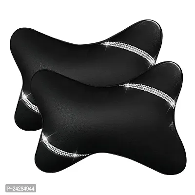 VVHOOY Car Neck Pillow for Driving,2 PCS Car Headrest Pillow Bling Diamond Crystal Soft Breathable Leather Car Head Neck Rest Support Pillow,Car Decor Accessories for Women Men