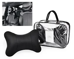 Ace Select Car Neck Pillow 2 Pieces PU Leather Travel Pillow for Head Rest Neck Support for Car Seat - Black-thumb2