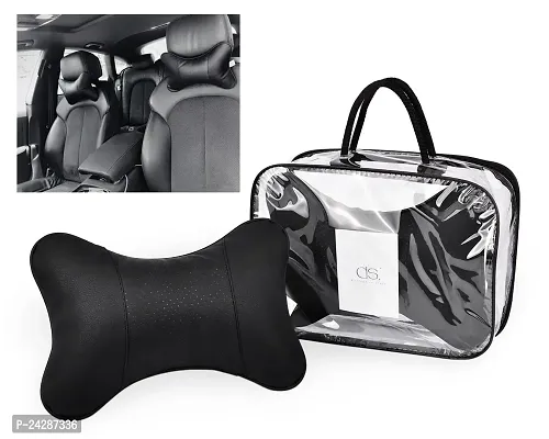 Ace Select Car Neck Pillow 2 Pieces PU Leather Travel Pillow for Head Rest Neck Support for Car Seat - Black-thumb3