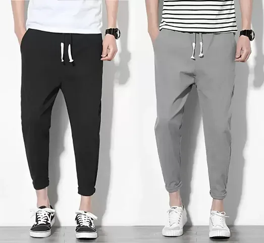 Stylish Multicoloured Polyester Solid Regular Track Pants For Men, Pack Of 2