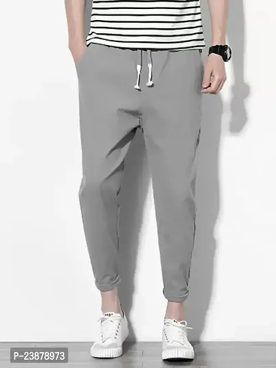 Stylish Grey Cotton Blend Solid Regular Track Pants For Men-thumb0