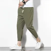 Stylish Green Cotton Blend Solid Regular Track Pants For Men-thumb1