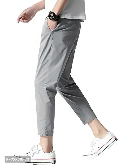 Stylish Grey Cotton Blend Solid Regular Track Pants For Men-thumb3