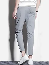 Stylish Grey Cotton Blend Solid Regular Track Pants For Men-thumb3