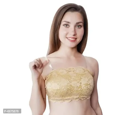 FANCY TUBE PADDED BRA WITH TRANSPARENT STRAPS (GOLDEN)