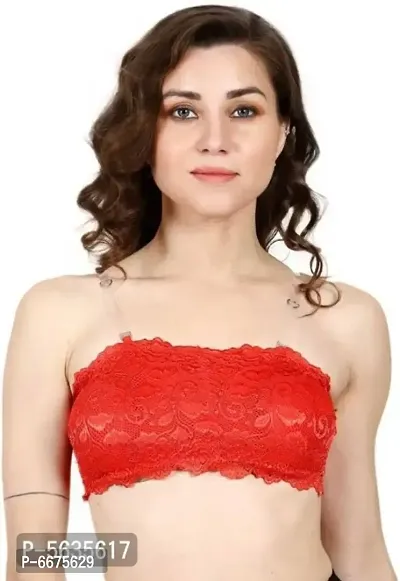 FANCY TUBE PADDED BRA WITH TRANSPARENT STRAPS (RED)-thumb0