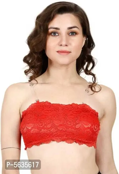 FANCY TUBE PADDED BRA WITH TRANSPARENT STRAPS (RED)
