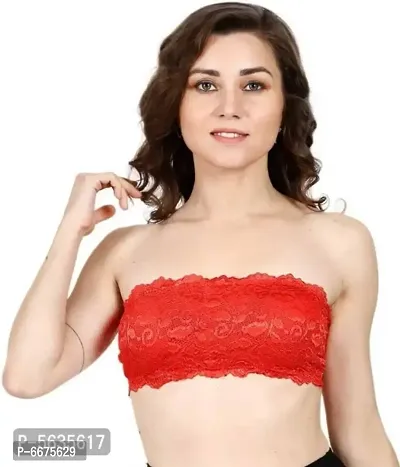 FANCY TUBE PADDED BRA WITH TRANSPARENT STRAPS (RED)-thumb2