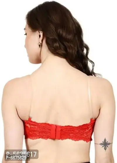 FANCY TUBE PADDED BRA WITH TRANSPARENT STRAPS (RED)-thumb3