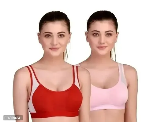 SPORTS BRA,SOFT FABRIC WITH PERFECT STRECH(PACK OF 2)-RED,PINK-thumb0