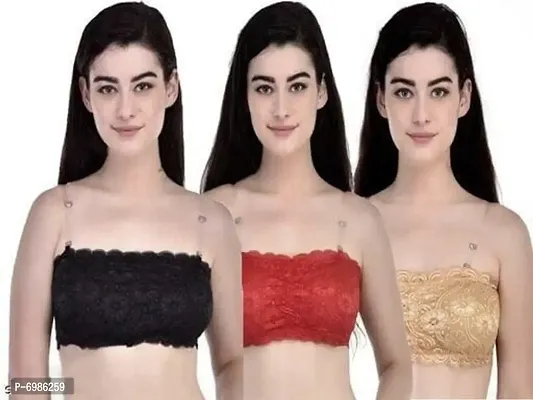 FANCY TUBE PADDED BRA WITH FREE TRANSPARENT STRIPS(PACK OF 3)