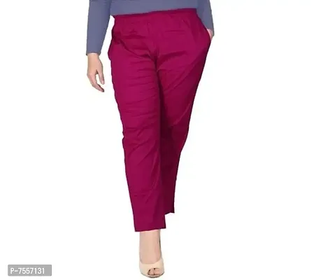 Cotton Lycra Plus Size Women Magenta (Rani) Color Pant With Double Pockets-thumb0