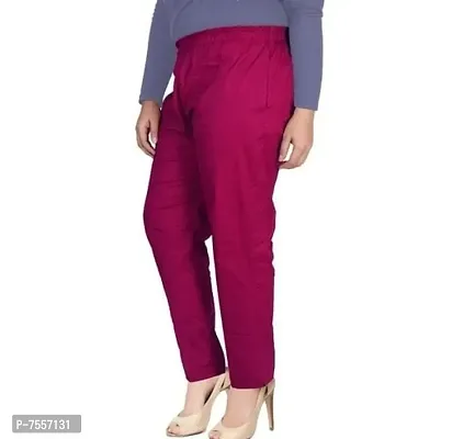 Cotton Lycra Plus Size Women Magenta (Rani) Color Pant With Double Pockets-thumb2