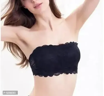 FANCY TUBE PADDED BRA,REMOVABLE PAD WITH TRANSPARENT STRAPS- BLACK