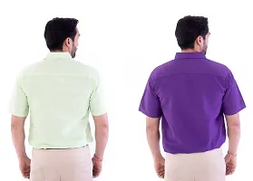 DESHBANDHU DBK Men's Plain Solid Cotton Half Sleeves Regular Fit Formal Shirt's Combo (40, Parrot_Purple)-thumb3