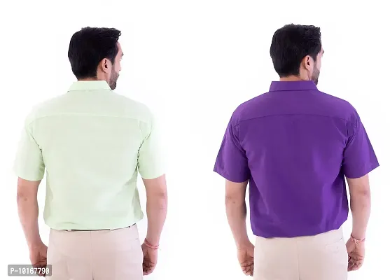 DESHBANDHU DBK Men's Plain Solid Cotton Half Sleeves Regular Fit Formal Shirt's Combo (40, Parrot_Purple)-thumb4