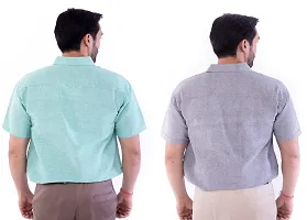DESHBANDHU DBK Men's Plain Solid Cotton Half Sleeves Regular Fit Formal Shirt's Combo (42, Green - Grey)-thumb1