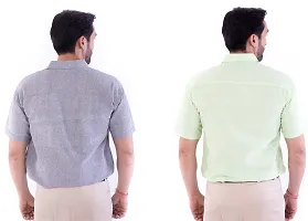 DESHBANDHU DBK Men's Cotton Solid Regular Fit Half Sleeve Combo Shirts (Pack of 2) (42, Grey_Parrot)-thumb3