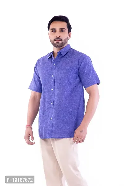 DESHBANDHU DBK Men's Plain Solid 100% Cotton Half Sleeves Regular Fit Formal Shirt's (44, Blue)