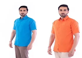 DESHBANDHU DBK Men's Plain Solid Cotton Half Sleeves Regular Fit Formal Shirt's (Pack of 2) (42, FIROZI - Orange)-thumb2