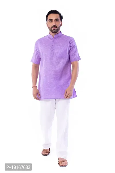 DESHBANDHU DBK Men's Half Sleeve Short Regular Kurta Cotton Ethnic Wear (44, Purple)