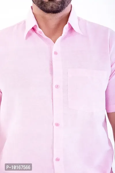 DESHBANDHU DBK Men's Plain Solid 100% Cotton Half Sleeves Regular Fit Formal Shirt's (42, Pink)-thumb3