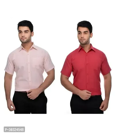 Elegant Multicoloured Cotton  Short Sleeves Casual Shirt For Men Pack Of 2-thumb0