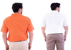 DESHBANDHU DBK Men's Plain Solid Cotton Regular Fit Half Sleeves Formal Shirt's Combo (Pack of 2) (42, Orange-White)-thumb3