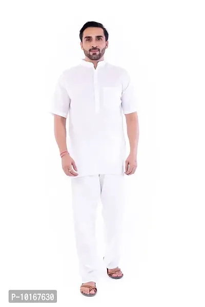 DESHBANDHU DBK Men's Half Sleeve Short Regular Kurta Cotton Ethnic Wear (44, White)