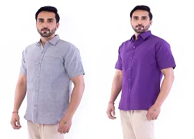 DESHBANDHU DBK Men's Cotton Solid Regular Fit Half Sleeve Combo Shirts (Pack of 2) (42, Grey_Purple)-thumb1