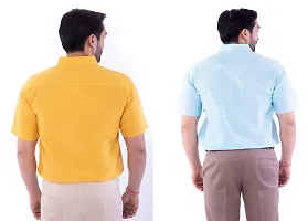 DESHBANDHU DBK Men's Plain Solid Cotton Half Sleeves Regular Fit Formal Shirt's Combo (Pack of 2) (40, Mustard_Sky)-thumb3