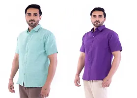 DESHBANDHU DBK Men's Plain Solid Cotton Half Sleeves Regular Fit Formal Shirt's Combo (44, Green - Purple)-thumb2