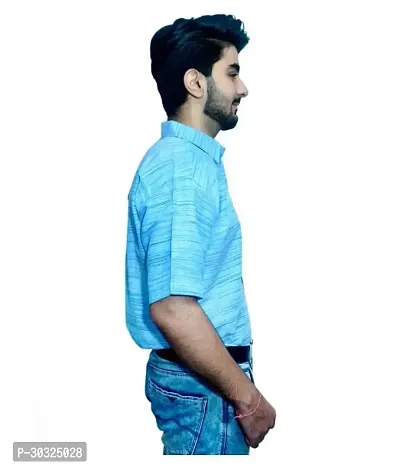 Elegant Blue Cotton  Short Sleeves Casual Shirt For Men-thumb2