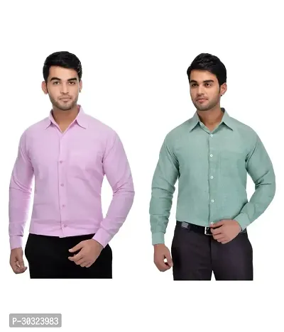 Elegant Multicoloured Cotton  Long Sleeves Casual Shirt For Men Pack Of 2-thumb0