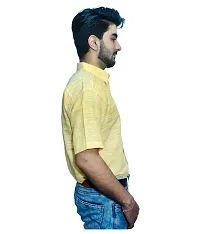 Men's Yellow Khadi Cotton Solid Short Sleeves Regular Fit Casual Shirt-thumb1