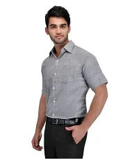 Men's Grey Khadi Cotton Solid Short Sleeves Regular Fit Casual Shirt-thumb1