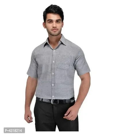 Men's Grey Khadi Cotton Solid Short Sleeves Regular Fit Casual Shirt