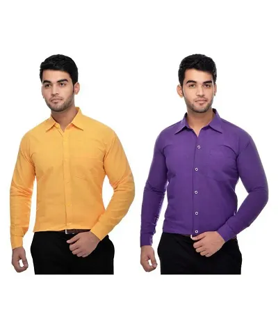 Pack Of 2 Men's Regular Fit Cotton Solid Formal Shirts